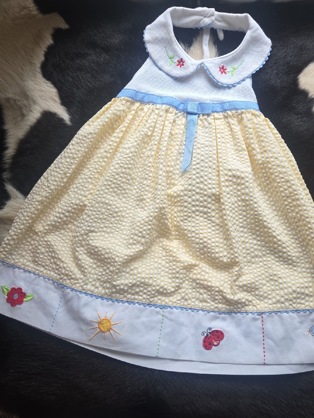 Youngland White and Yellow Baby Dress with Embroidered Accents